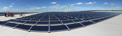 Progress of the solar panels installed by EvoEnergy at the Aldi distribution centre in Bolton