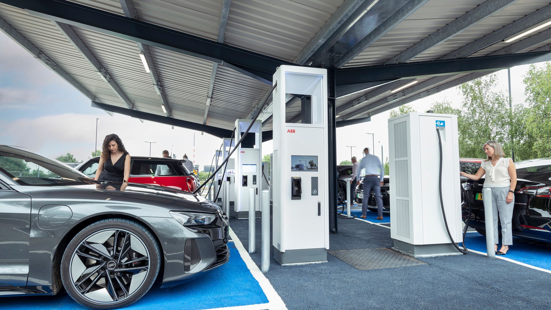 charging car under solar canopy