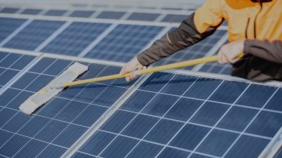 Solar Panel Cleaning mop being used