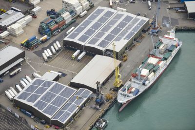 solar panels installed at Portico shipping