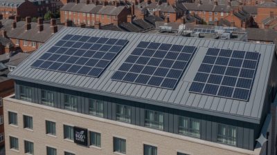 solar panels on a hotel roof